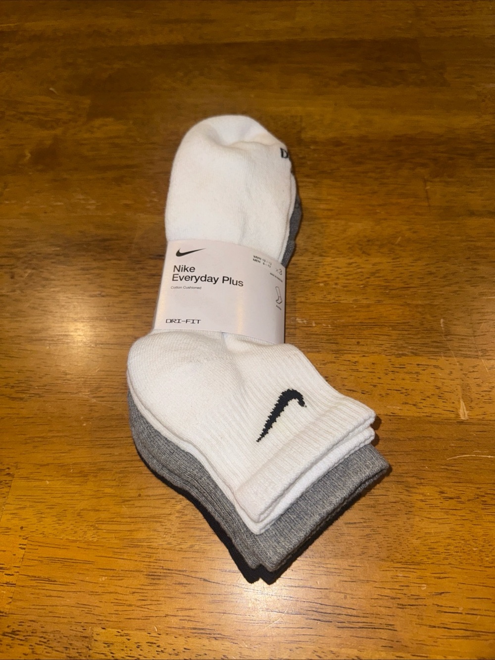 Nike Everyday Plus Ankle Socks White Gray Black 3 Pair L 8-12 SX6890 965 New Tag